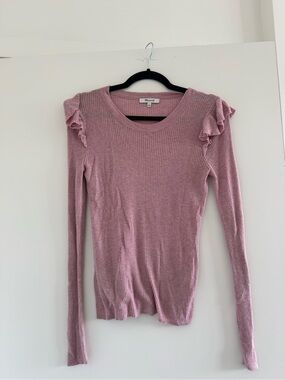 Madewell Ribbed Long-Sleeve Top with Shoulder Ruffles - Dusty Rose
